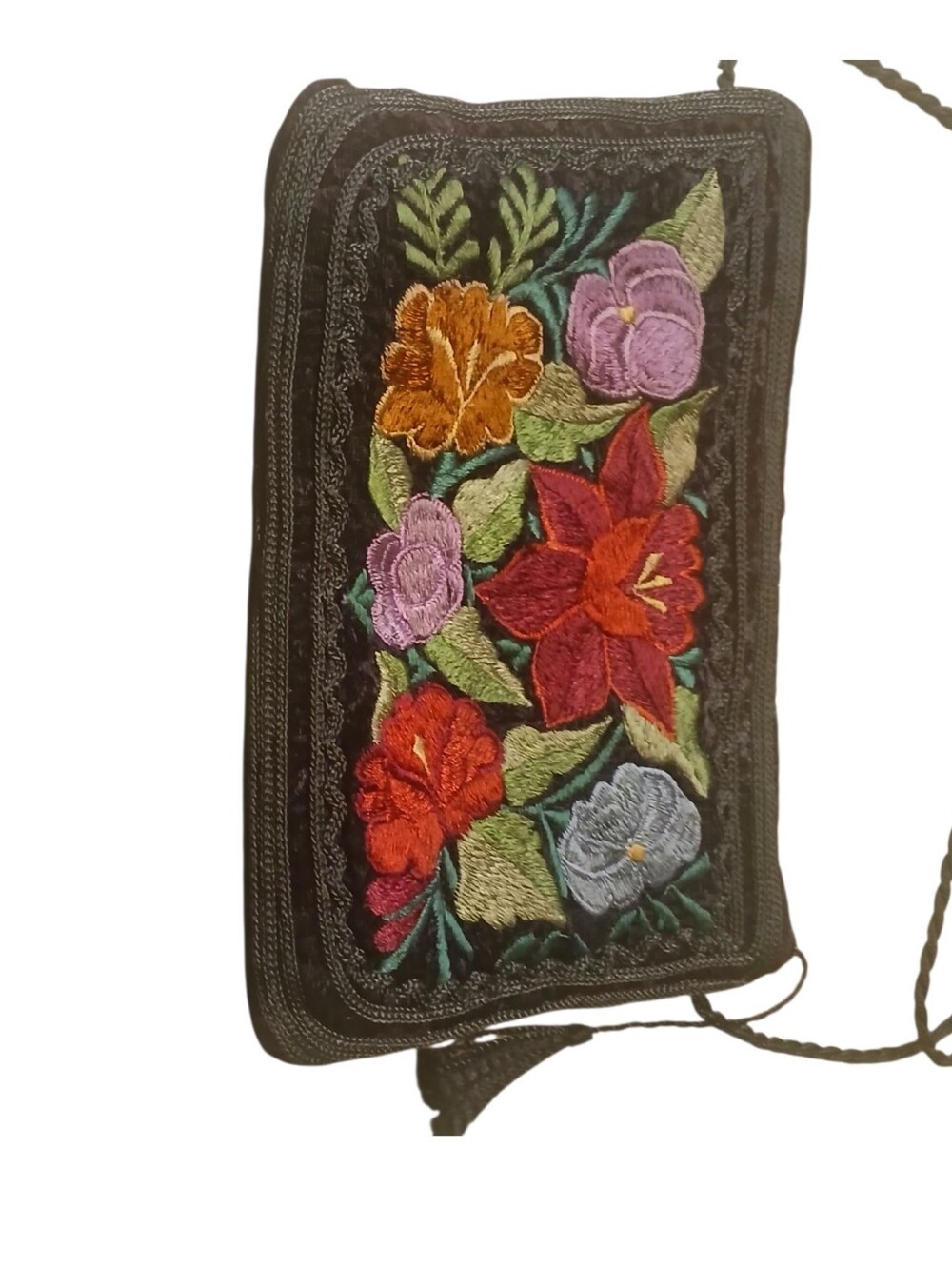 Velvet Cross Body Small Purse | Embroidered Flowers - Picture 2 of 10